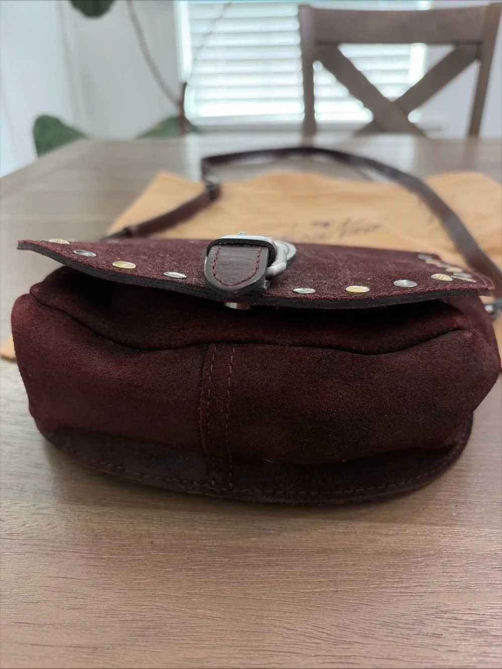Patricia Nash Isola whiskey Suede Studded Crossbody Bag
